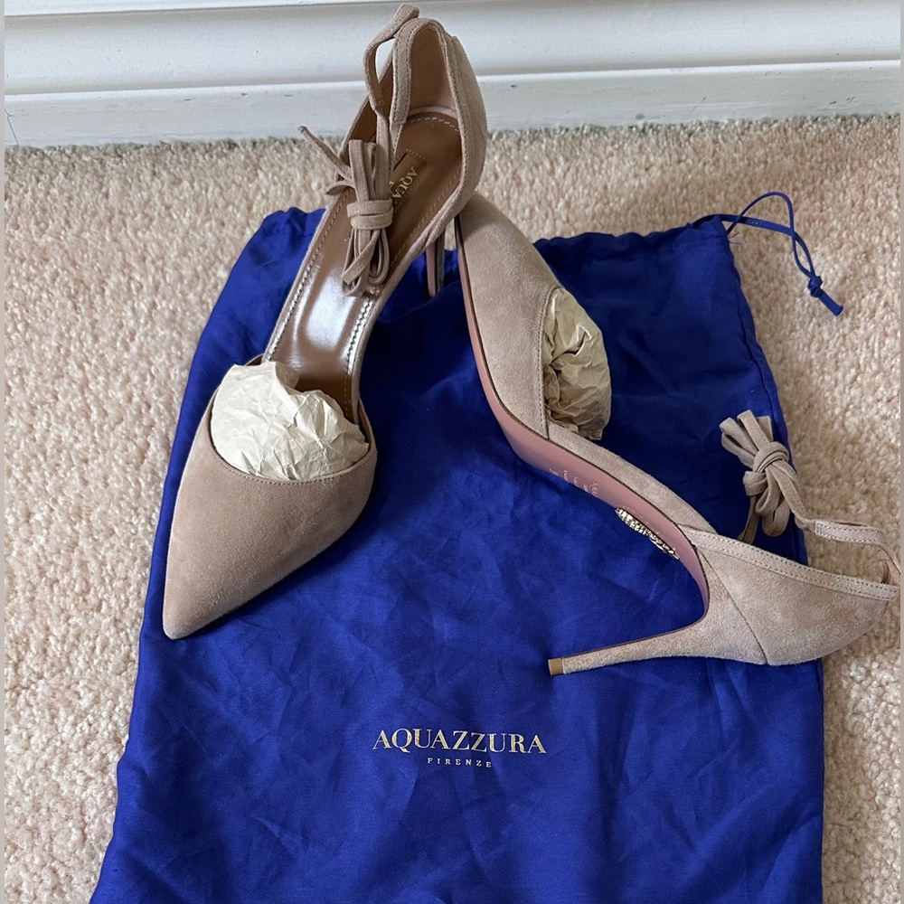 Aquazzura Beige Suede Pointed Heels - Picture 6 of 6